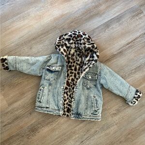 Leopard Lined Denim Kids Jacket
